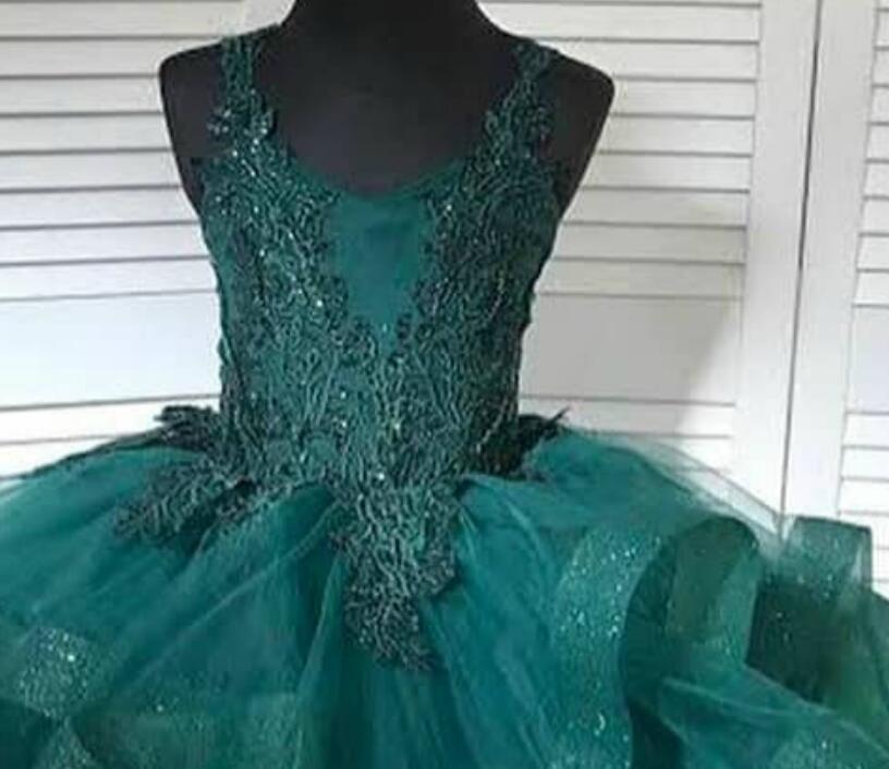 hunter green lace flower girl dresses beaded tiers little girl wedding dresses cheap communion pageant dresses gowns zj455