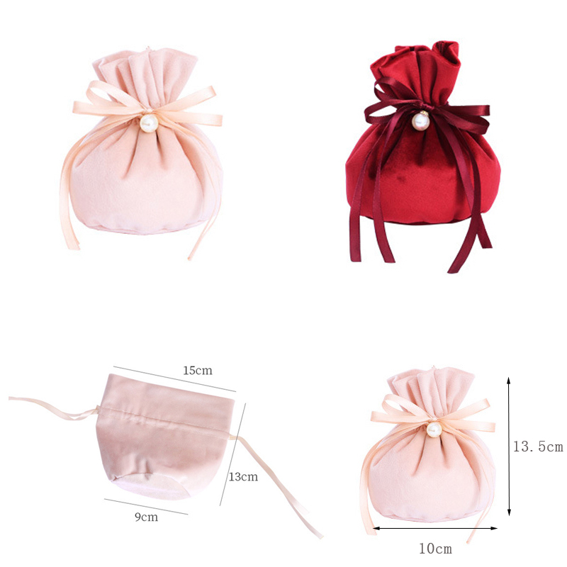 10pcs Velvet Yarn Wedding Candy Gift Bags with Pearl Europe Chocolate Package Bag Wedding Christmas Velvet Drawstring Candy Bag