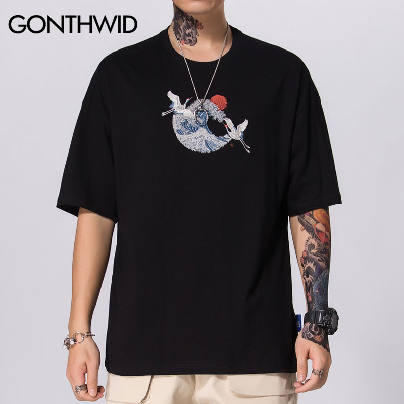 Embroidery Cranes Seawave Tshirts Harajuku Streetwear Tops Hip Hop Casual Short Sleeve T Shirts Men Fashion Tees Summer, 201842b
Embroidery Cranes Seawave Tshirts Harajuku Streetwear Tops Hip Hop Casual Short Sleeve T Shirts Men Fashion Tees Summer, 201842b
