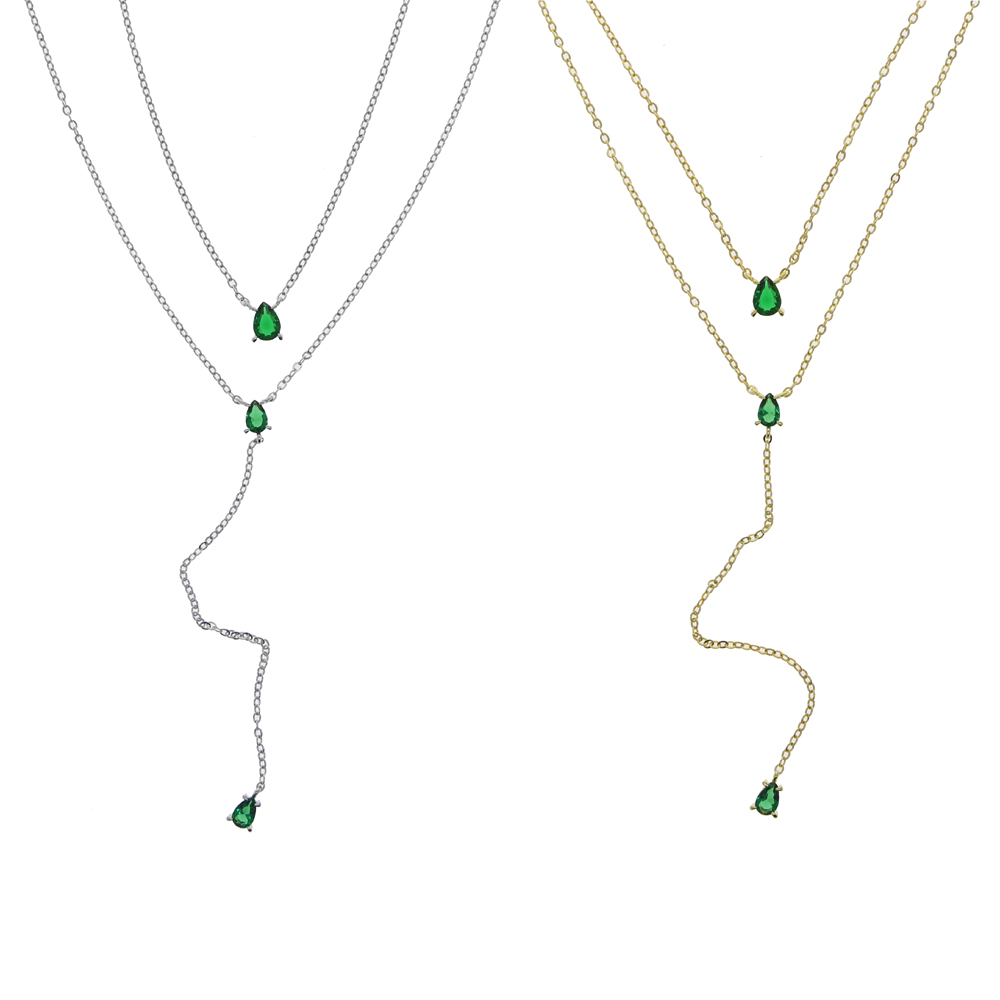 New arrived women wedding choker necklace with green cz paved Y shape long layer chain statement necklace Jewelry wholesale