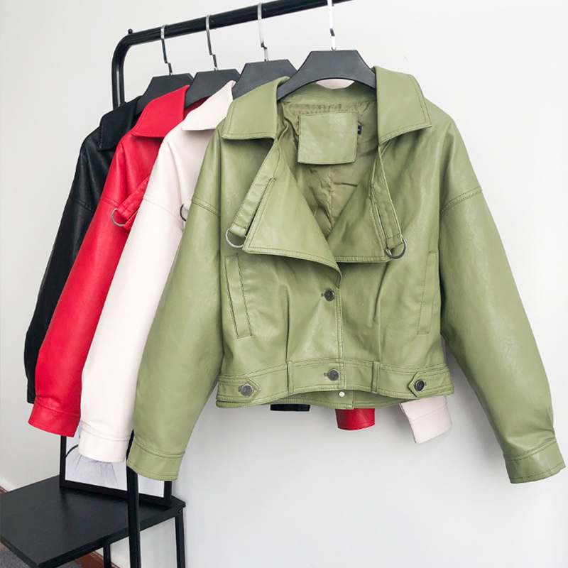 Fitaylor Loose Pu Leather Batwing Sleeve Vintage Leather Jacket Street Casual Outwear Ladies Biker Leather Coat Multicolor 201020