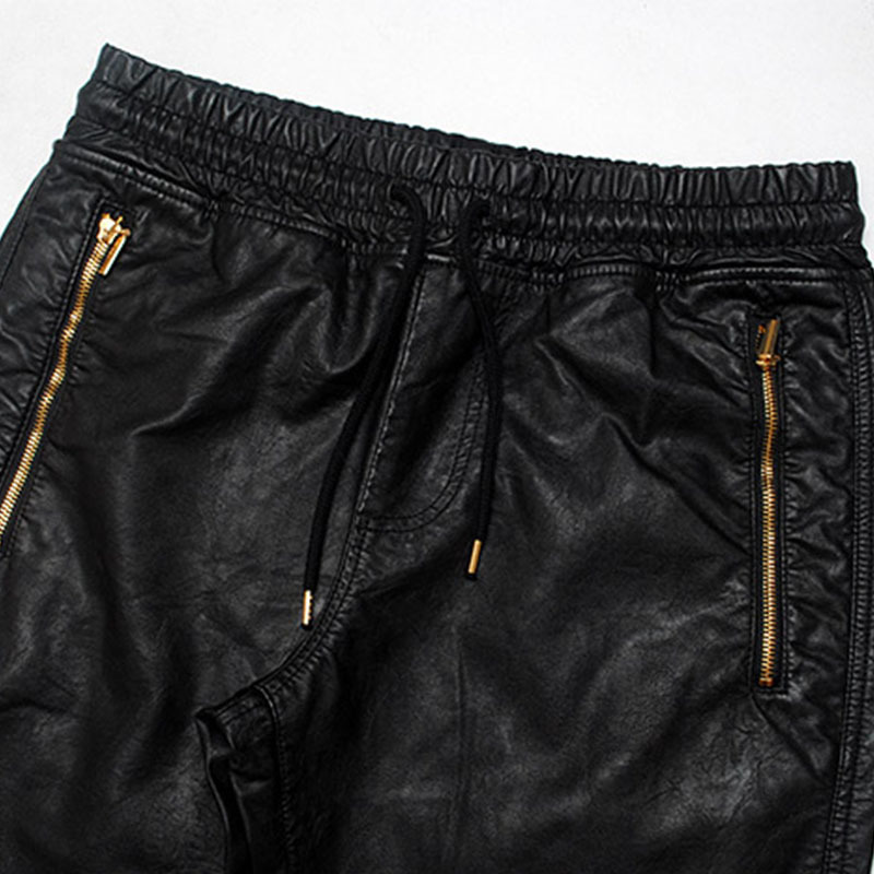 Men Joggers Faux Leather Jogger Pants Side Zipper Hip Hop PU Leather Harem Pants Zippered Leg Opening Pants Drawstring Waist 201114