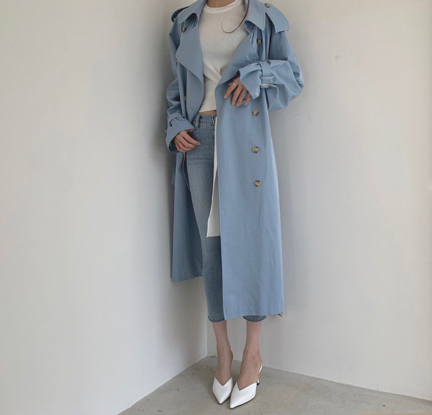 Fashion Minimalist Long Trench Coat Women Elegant OL Outwear Suit Collar Double Breasted Windbreaker with Belt 210421