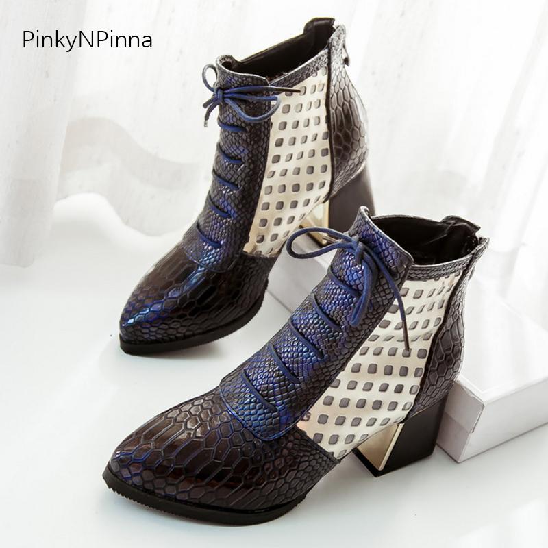 pointed toe square heels romantic ankle boots women snake pattern hollow cross tied zipper large size casual trendy shoes female, Red
pointed toe square heels romantic ankle boots women snake pattern hollow cross tied zipper large size casual trendy shoes female, Red