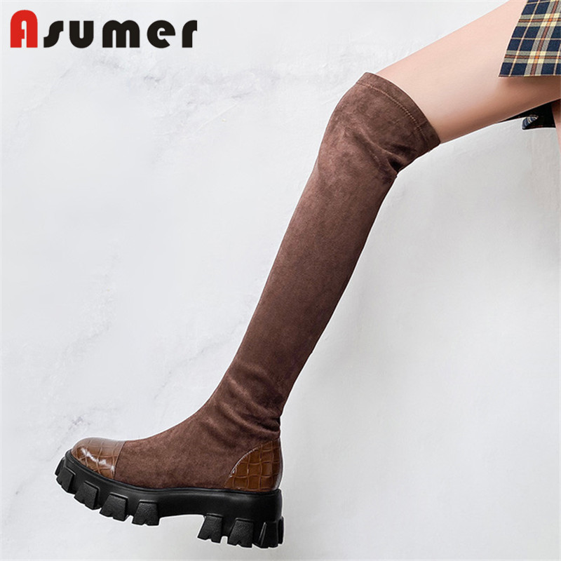Asumer 2020 big size 42 over the knee boots women round toe genuine leather slim stretch boots fashion flat platform shoes woman, Black
Asumer 2020 big size 42 over the knee boots women round toe genuine leather slim stretch boots fashion flat platform shoes woman, Black