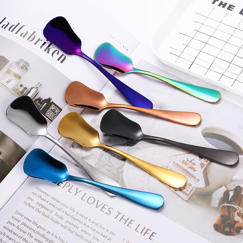 Stainless Steel Spoon Shovel Mini Coffee Spoons Titanium Plating Colorful Rainbow Rose Gold Tableware Square Head Teaspoons Gift