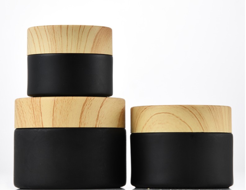 10g 30g 50g black Frosting cream bottle cosmetic glass bottles jars with Wood grain cover travel sub bottling set