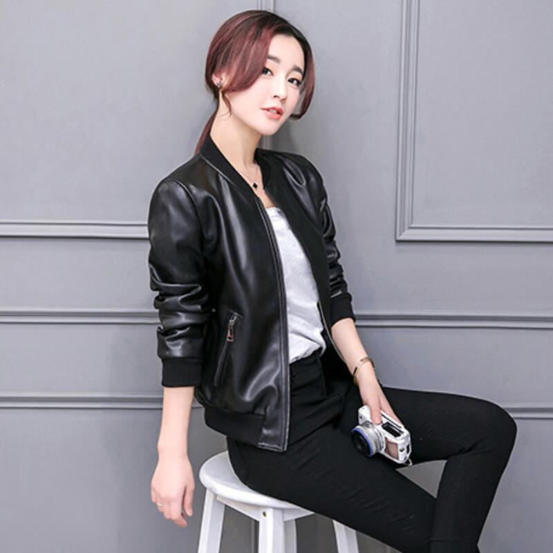 Fashion Spring Women Motorcycle Faux PU Leather Black bomber Jacket female Short student biker Coat ladies' leather jackets 201224