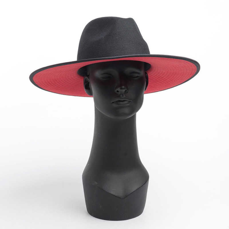 Classical UNISEX WIDE BRIM SPLICE TWO TONE WOOL FEDORA Winter Warm Wide Brim Women Hats Red Black Ladies Church Derby Dress Hat LJ201030
