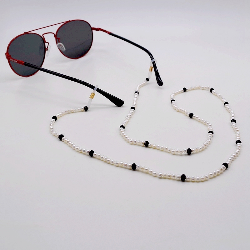 Exquisite pearl glasses chain, natural small white pearl, black crystal, myopia glasses, sunglasses accessories, ladies' supplie