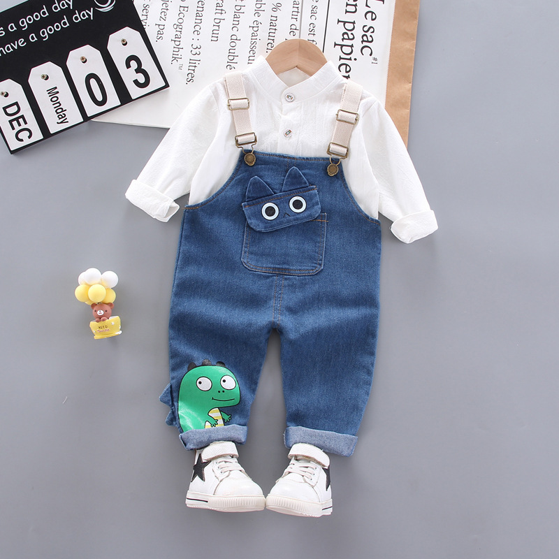 A Generation of Fat Childrenswear New Style Korean-style Children Long-sleeved Shirt Versatile Children Cowboy Suspender Pants BX1019