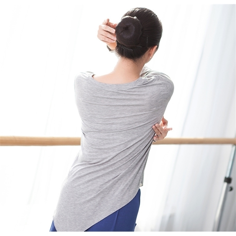 100% Cotton Long Sleeve Dance Women T Shirts Casual Y oga Ladies Tops Asymmetric Womens Tees S ports tshirt Camisetas Mujer D5 201029