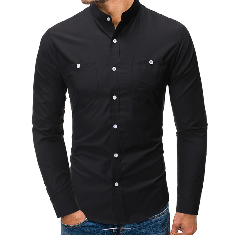 Mens Four Season Shirts Cotton Breathable Long Sleeve Stand Collar Brand Business Casual Shirts Tops, Black
Mens Four Season Shirts Cotton Breathable Long Sleeve Stand Collar Brand Business Casual Shirts Tops, Black