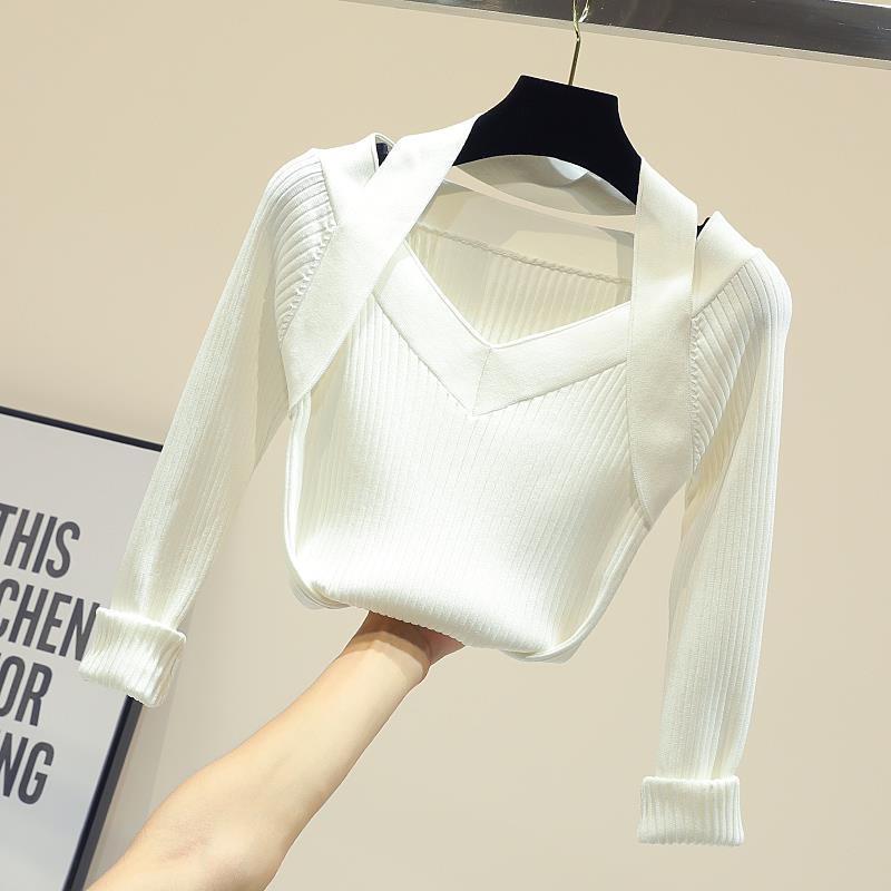 Women' Clothes New Korean Version Of Slim V-neck Halterneck Black Sweater Ladies Base Knitted Pullover Top Crop Spring Autumn
Women' Clothes New Korean Version Of Slim V-neck Halterneck Black Sweater Ladies Base Knitted Pullover Top Crop Spring Autumn