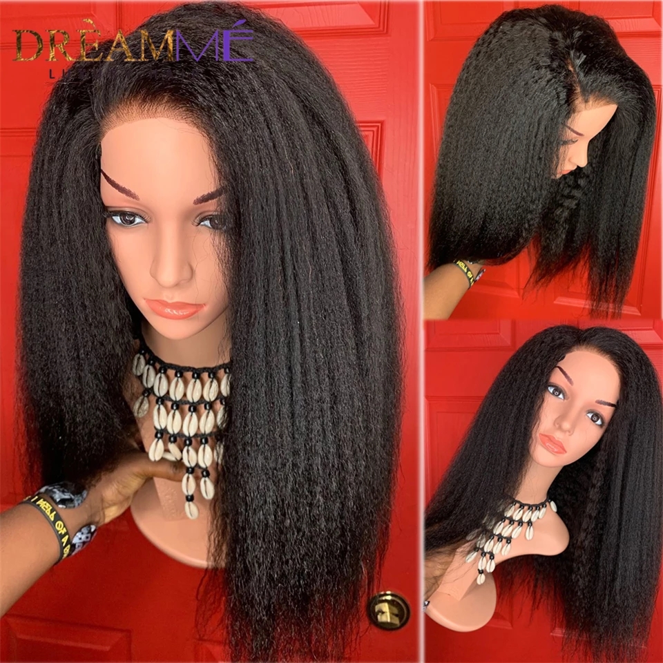Kinky Straight Wig 13*4 Lace Front simulation Human Hair Wigs PrePlucked Yaki Lace Wig 13x4 Lace Closure synthetic Wig For Black Women