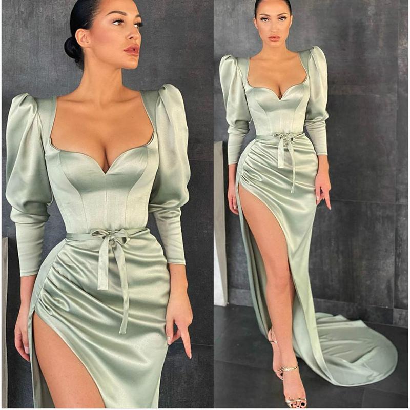 2021 Arabic Aso Ebi Long Sleeves Evening Dreses Elegant Satin Ruched Sexy High Split Mermaid Prom Gowns Long Women Formal Party Wear AL8504, Chocolate
2021 Arabic Aso Ebi Long Sleeves Evening Dreses Elegant Satin Ruched Sexy High Split Mermaid Prom Gowns Long Women Formal Party Wear AL8504, Chocolate