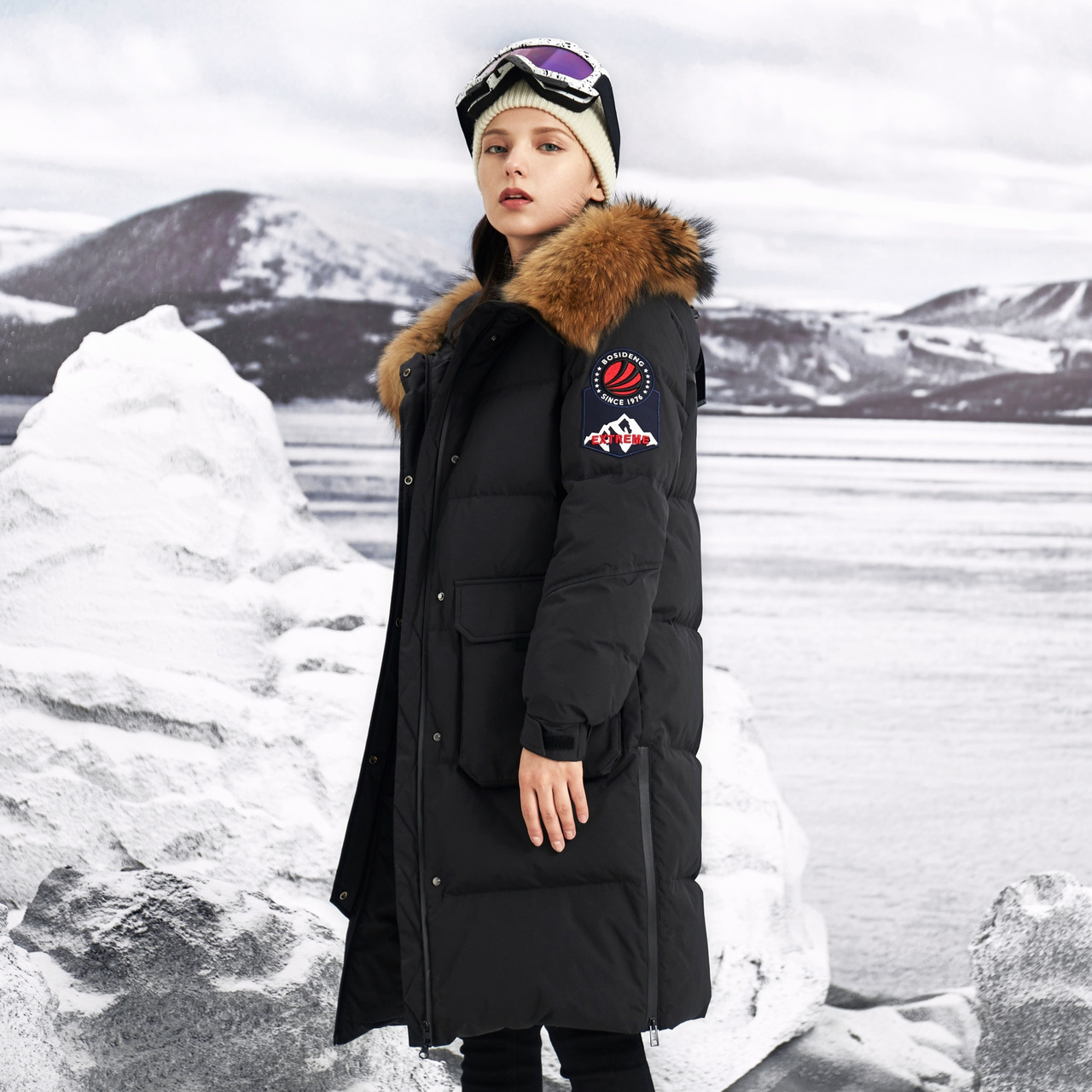 BOSIDENG new women's hooded real fur collar long down jacket winter goose down jacket winter thicken warm outdoor B90142042 201019