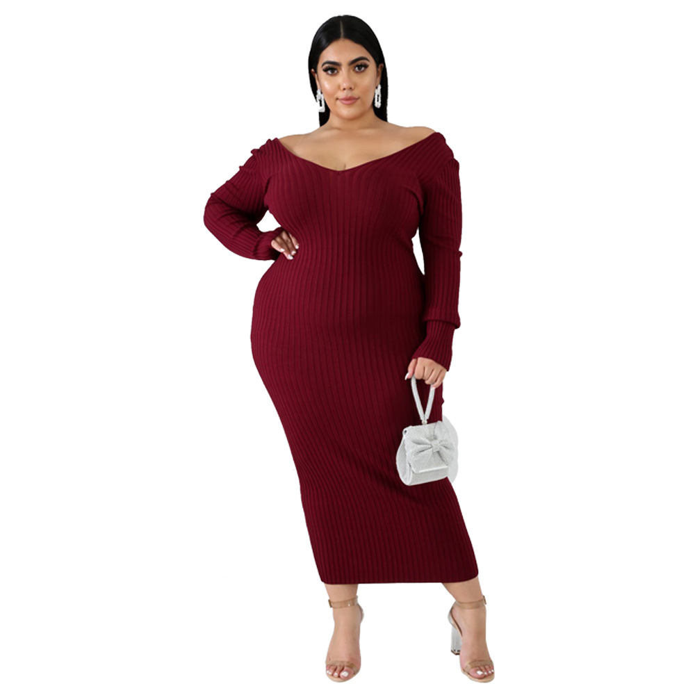 Women Knit Plus Size Dress Long Sleeve V Neck Slim Fit Bodycon Dresses Ladies Autumn Clothes, Black;gray
Women Knit Plus Size Dress Long Sleeve V Neck Slim Fit Bodycon Dresses Ladies Autumn Clothes, Black;gray