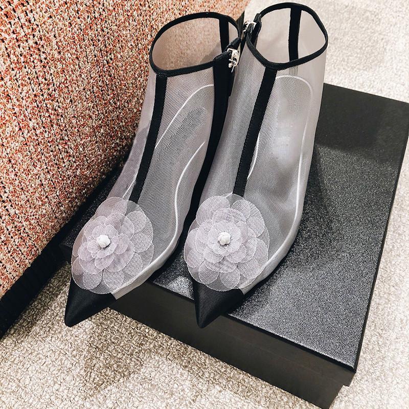 Summer Wild Flower Sandals Breathable Sexy Net Boots Mid-heel Thick Heels Stitching Pointed Short Boots Women1, As picture
Summer Wild Flower Sandals Breathable Sexy Net Boots Mid-heel Thick Heels Stitching Pointed Short Boots Women1, As picture