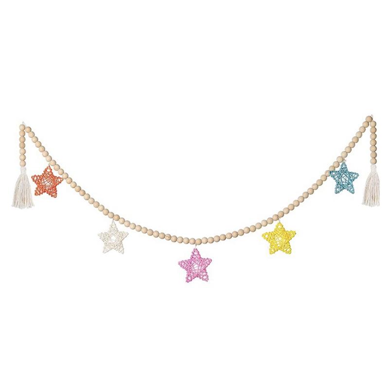 Handmade Woven Wood Bead Garland with Rattan Stars Farmhouse Wall Hanging Decor Nursery Decoration, Color mixing
Handmade Woven Wood Bead Garland with Rattan Stars Farmhouse Wall Hanging Decor Nursery Decoration, Color mixing