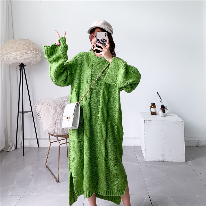 DEAT new autumn and winter fashion women clothes knits Sweater Woman Overlength pullover dress loose big size WJ82002 201125