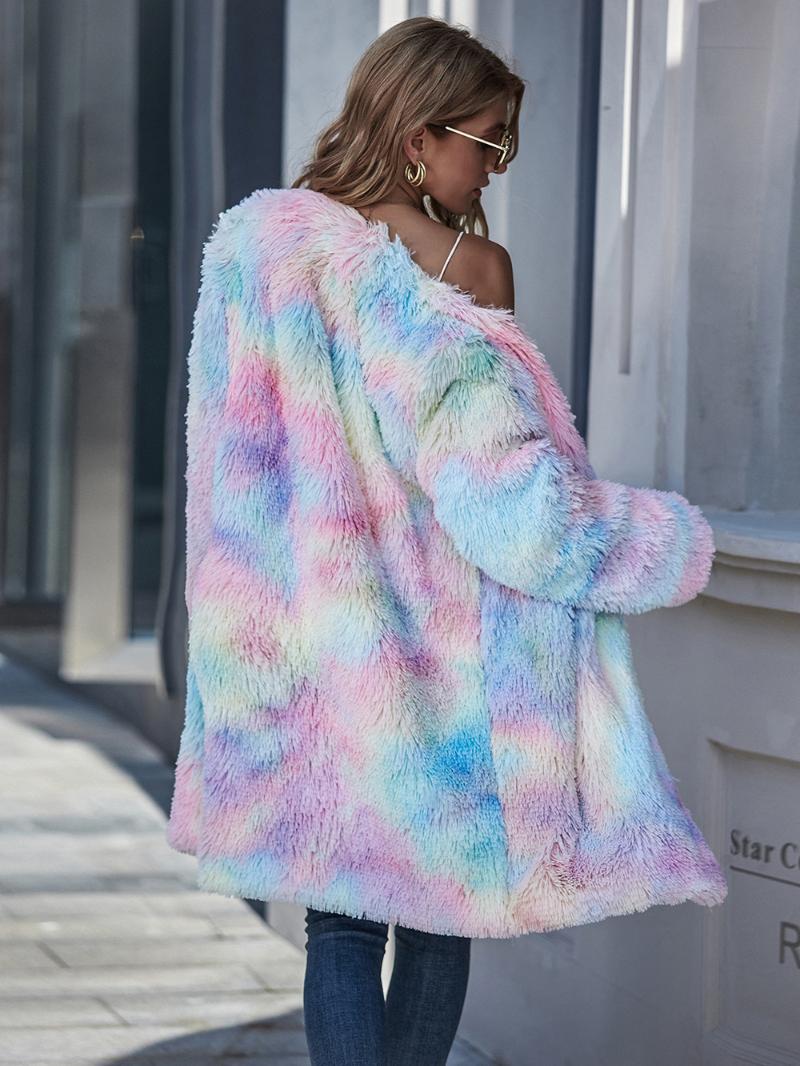 Women039s Fur Faux Winter Rainbow Tie Dye Coats And Jackets Women Streetwear Polar Fleece Plush Oversized6639910