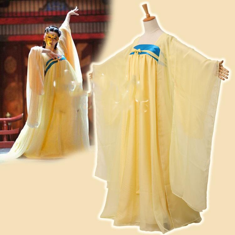 Yellow Chiffon Dance Costume Tang High Waist Costume Legend of Tang Empress Wu Meiniang Full Set, Facial mask
Yellow Chiffon Dance Costume Tang High Waist Costume Legend of Tang Empress Wu Meiniang Full Set, Facial mask