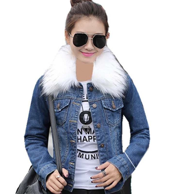 Denim Jackets Fur Collar Hooded Warm Parka Winter Jacket Women Lamb Fur Padded Denim Outwear Female Plus Velvet Coat ZO012 201026