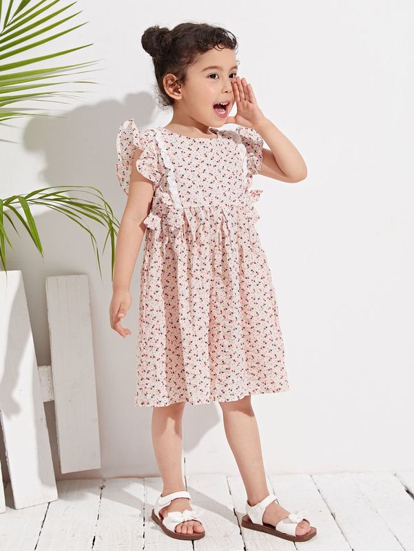 Toddler Girls Ruffle Armhole Ditsy Floral Dress SHE