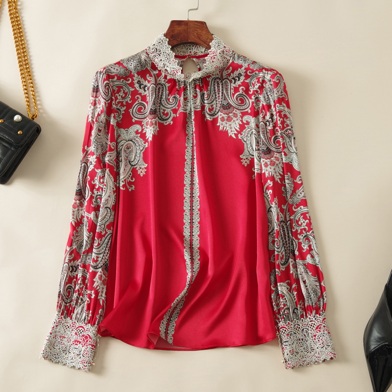 2022 Spring Long Sleeve Stand Collar Blue / Red Paisley Print Natural Real Silk Embroidery Panelled Pullover Style Soie Blouse Elegant Casual Shirt Shirts 22J156005
2022 Spring Long Sleeve Stand Collar Blue / Red Paisley Print Natural Real Silk Embroidery Panelled Pullover Style Soie Blouse Elegant Casual Shirt Shirts 22J156005