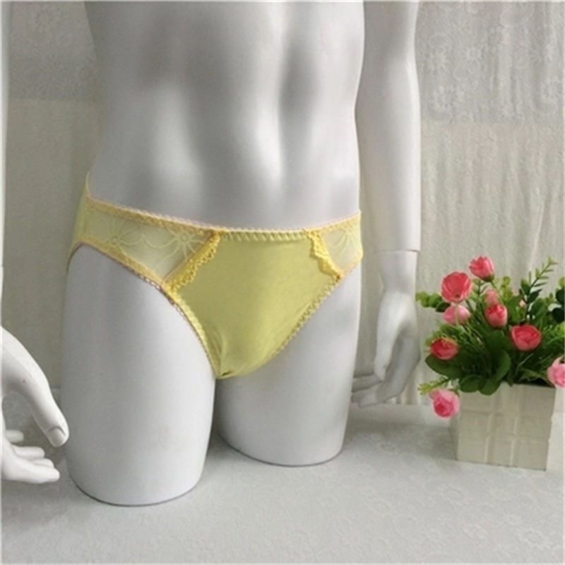 Sexy Mens Lingerie Floral Lace Bikini Briefs Underwear Underpants with Closed Penis Sheath Gay Men's Seethrough 201112