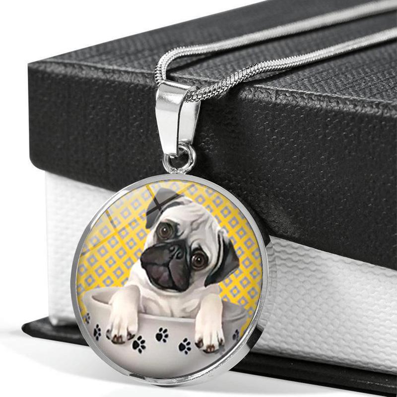 Pug Dog Pattern Glass Crystal Pendant Fashion Jewelry Pug In A Cup Dog Pendant Necklace for Women Gifts for Lover
Pug Dog Pattern Glass Crystal Pendant Fashion Jewelry Pug In A Cup Dog Pendant Necklace for Women Gifts for Lover