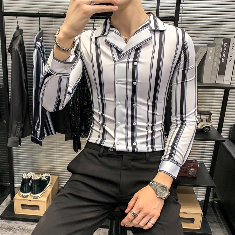 High Quality Spring New 2021 Long Sleeve Men Striped Shirts Simple Korean Turn Down Collar Slim Fit Casual Chemise Homme 3XL-M, Black
High Quality Spring New 2021 Long Sleeve Men Striped Shirts Simple Korean Turn Down Collar Slim Fit Casual Chemise Homme 3XL-M, Black