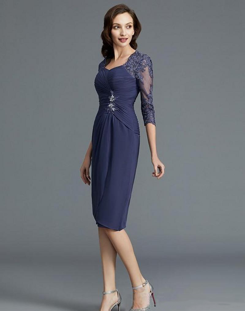 Customize Sexy Design A Line Knee Length Chiffon Mother Of The Bridal Pant Suits Long Sleeve Jacket Appliques Lace Sleeves Mother's Skirt