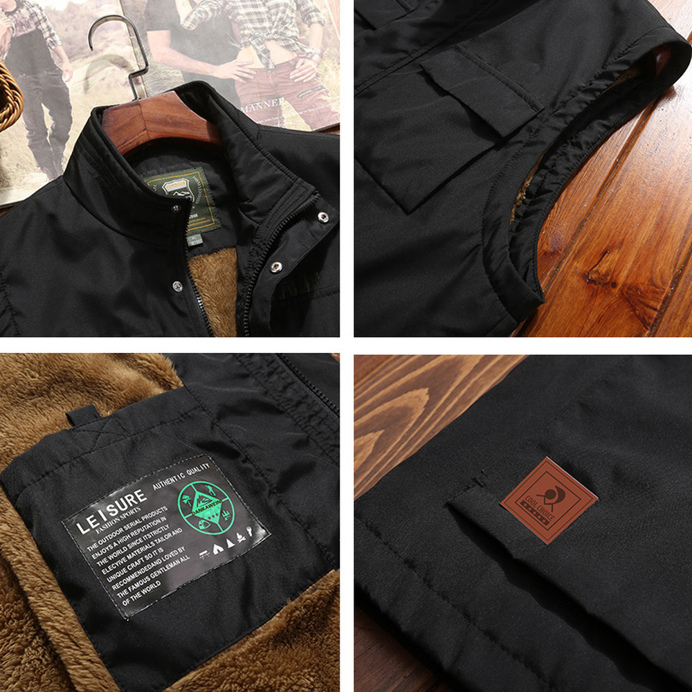 Men's Winter Vest Thicken Fleece Multi Pocket Waistcoat Casual Warm Mandarin Collar Photographer Sleeveless Jacket Plus Size 5XL 201120