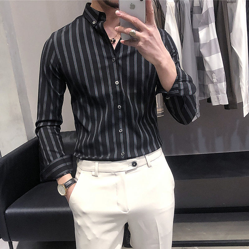 Men's Spring 2021 and New British Winter Striped Thin Shirt Male Clothes GPYA, Black
Men's Spring 2021 and New British Winter Striped Thin Shirt Male Clothes GPYA, Black