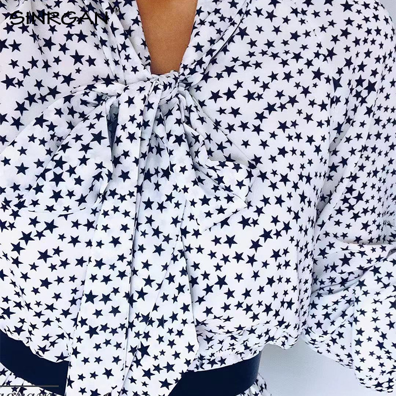 SINRGAN V Neck Sexy Star Print White Mini Dress Vintage Long Sleeve Inner Wear Dress Women Autumn Streetwear T200320