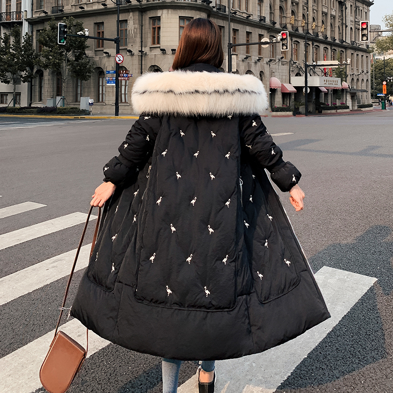 Women's Winter Jacket X-long Animal Print Hooded Woman Parkas Loose Plus Size With Fur Collar Casual Thick Coat Ladies Outwear 201019