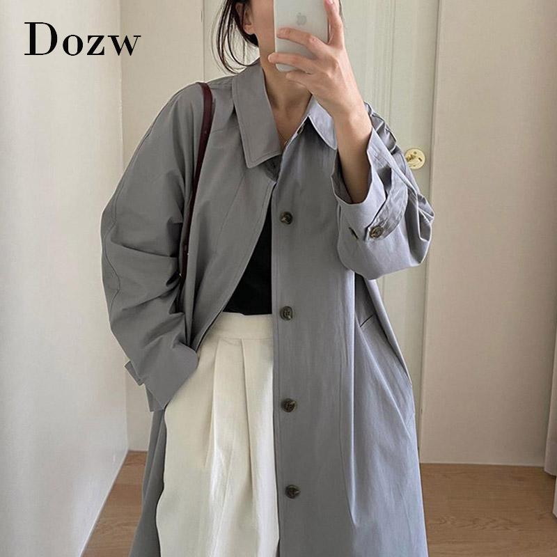 Korean Style Vintage Long Trench Women Autumn Loose Single Breasted Windbreaker Casual Long Sleeve Solid Coat 2021, Blue
Korean Style Vintage Long Trench Women Autumn Loose Single Breasted Windbreaker Casual Long Sleeve Solid Coat 2021, Blue