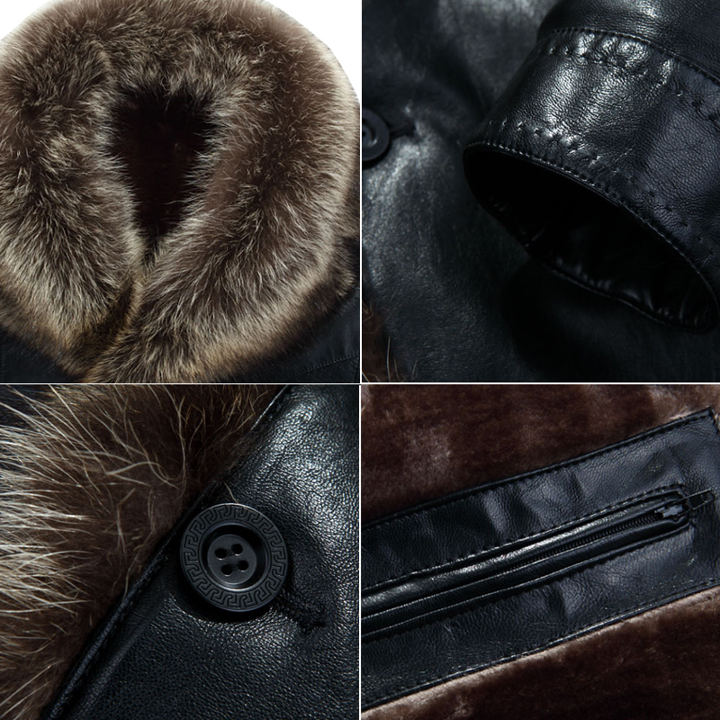 Holyrising Real Raccoon Fur Collar Men Faux Leather Jackets Winter Thicken Coat jaqueta de couro chaqueta Men PU Leather 18536-5 201120