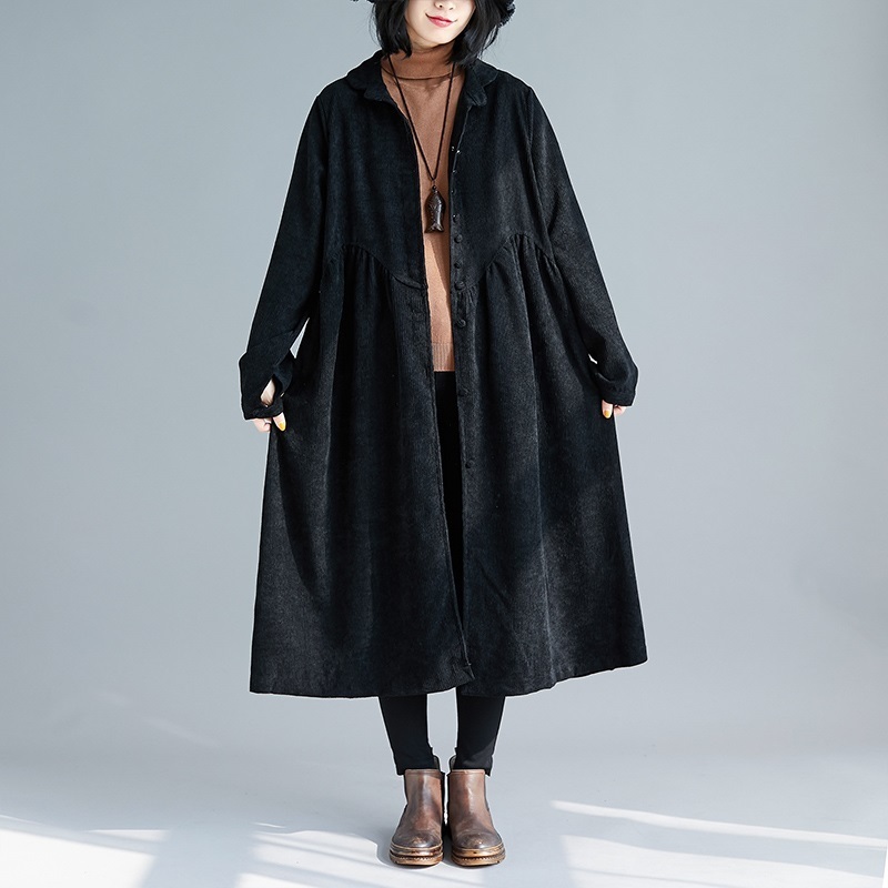 long sleeve plus size corduroy vintage women casual loose autumn winter party elegant shirt dress clothes ladies dresses 201125