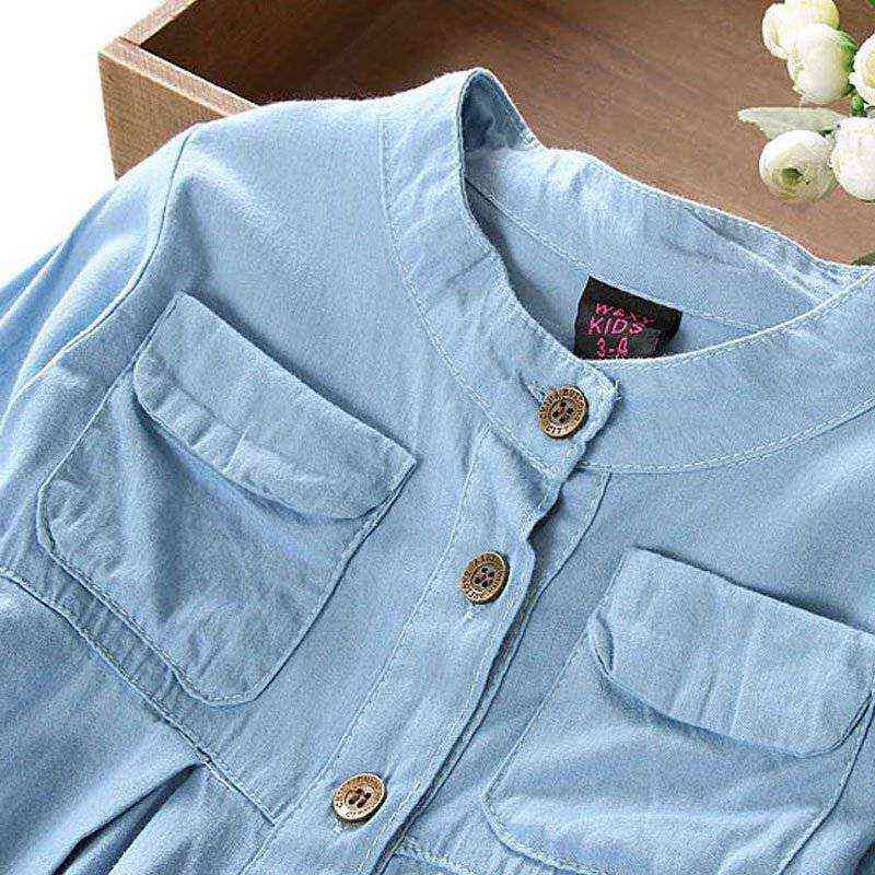 Denim Girl Blouses Clothing Autumn Baby Girls Jeans Shirts Solid Jean Children Kids Long Sleeve Mandarin Collar Fashion Full 220125