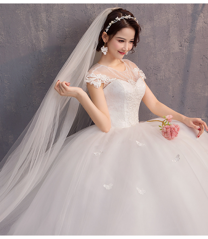 Elegant Wedding Dresses Plus Size Ball Gown O-Neck Cap Sleeve Lace Appliques Cheap Illusion Bride Gowns Vestidos De Noiva 2020