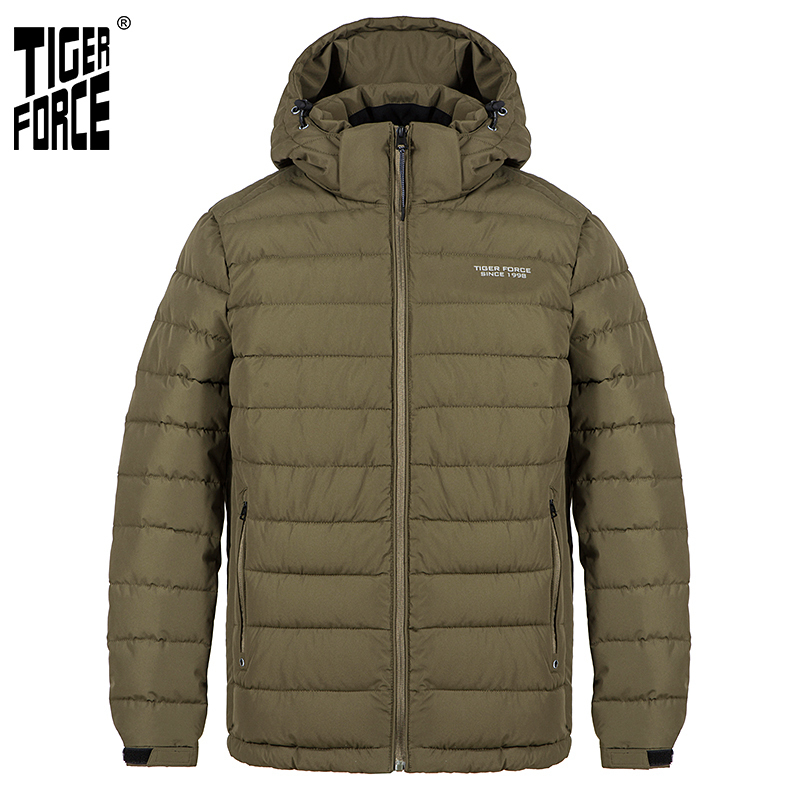 TIGER FORCE New Men's winter jacket Medium-long Hooded Jackets Thick Army Green Casual outdoor Warm Parka man coat 70769 201214