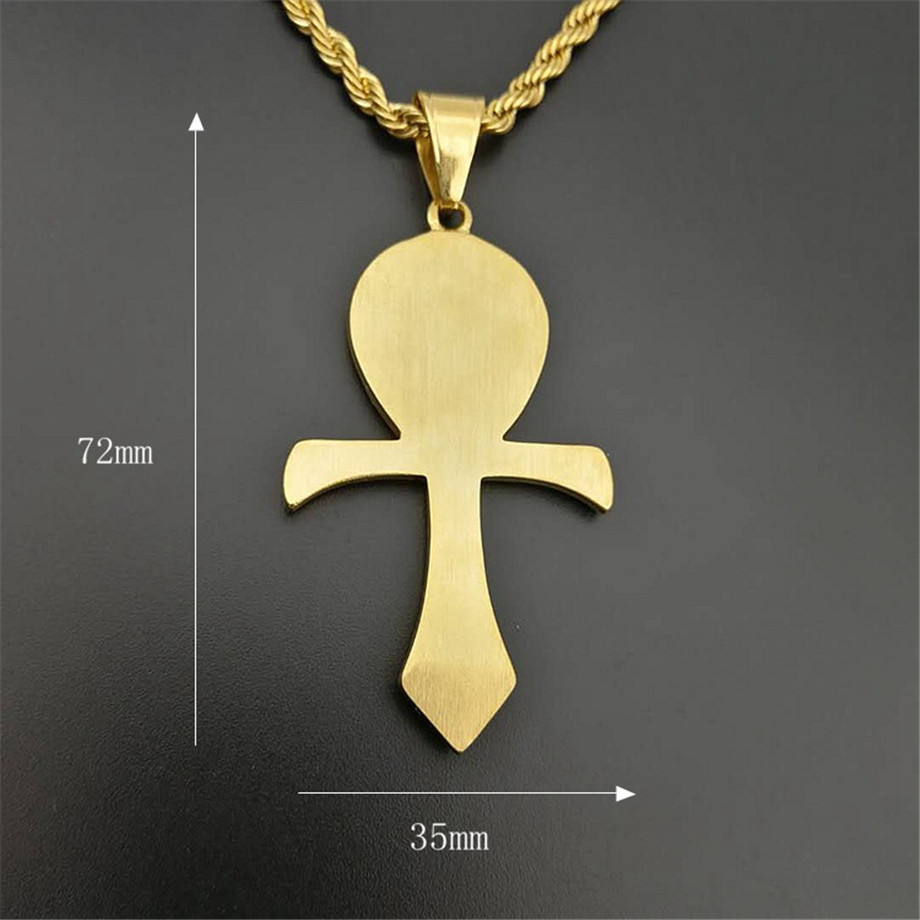 Egyptian Ankh Cross Pendant Necklace For Women/Men Gold Color Stainless Steel Eye of Horus Necklace Iced Out Bling Egypt Jewelry 201014