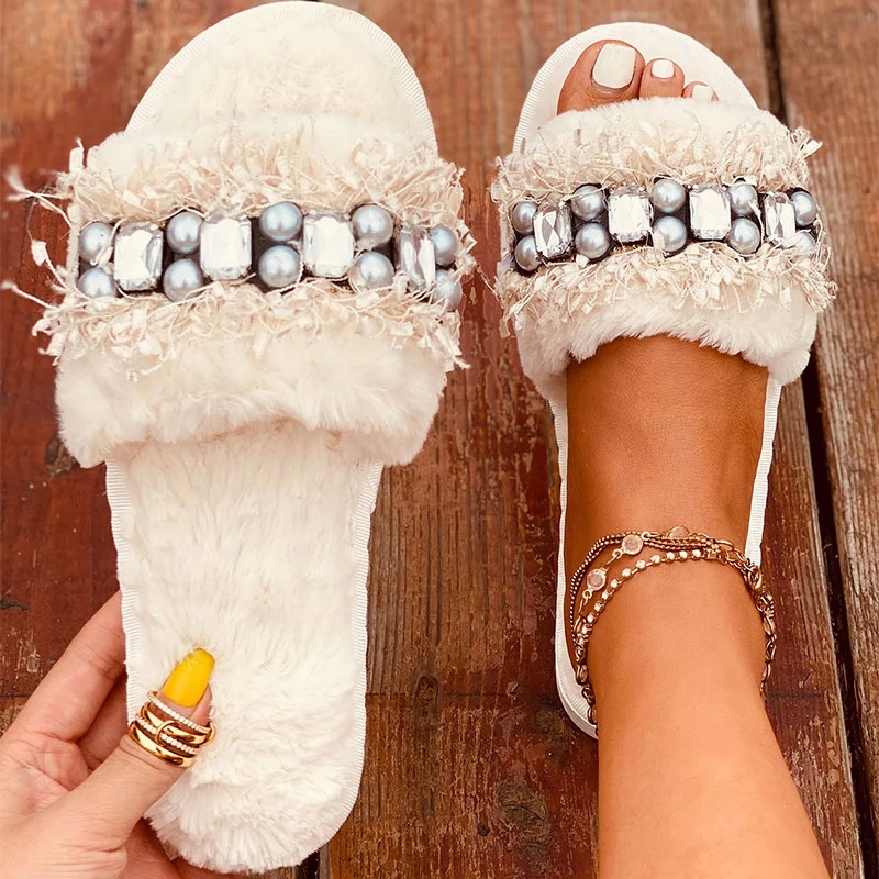 Warm Slippers Women Furry Plush Ladies Luxury Beaded Fluffy Slides Woman Causal Comfort Home Shoes Female Outside Winter New #L710, Black
Warm Slippers Women Furry Plush Ladies Luxury Beaded Fluffy Slides Woman Causal Comfort Home Shoes Female Outside Winter New #L710, Black