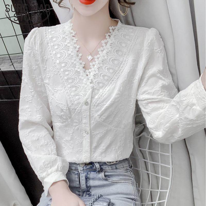 Women's Blouses & Shirts Autumn V-neck Blouse Long Sleeve White Shirt Vintage Crochet Lace Top Pleated French Elegant Blusas 17168
Women's Blouses & Shirts Autumn V-neck Blouse Long Sleeve White Shirt Vintage Crochet Lace Top Pleated French Elegant Blusas 17168