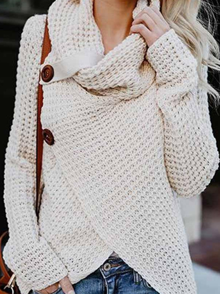 Plus Size Women's Sweater Women Turtleneck Sweater Autumn Winter Causal Buttons Knitted Female Pullover Irregular Fashion Coat 201031