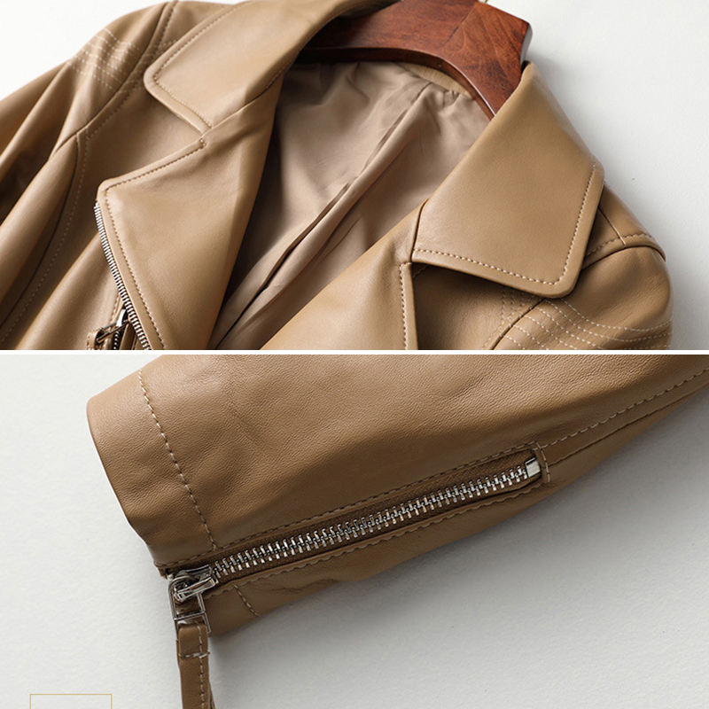 Autumn Office Lady Clothes Real Leather Jacket Women Lapel Long Sleeve Slim White Lambskin Genuine Leather Short Coats Female 201030