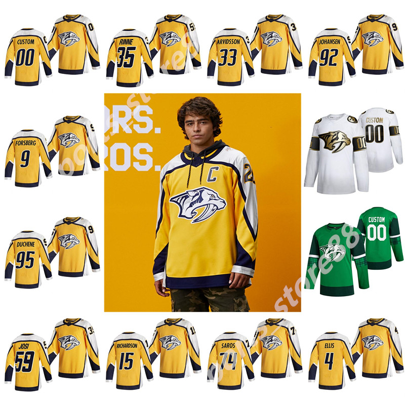 2021 Nashville Predators Reverse Retro Jersey Roman Josi Ryan Ellis Filip Forsberg Mattias Ekholm Ryan Johansen Pekka Rinne Mikael Granlund, Colour 1
2021 Nashville Predators Reverse Retro Jersey Roman Josi Ryan Ellis Filip Forsberg Mattias Ekholm Ryan Johansen Pekka Rinne Mikael Granlund, Colour 1